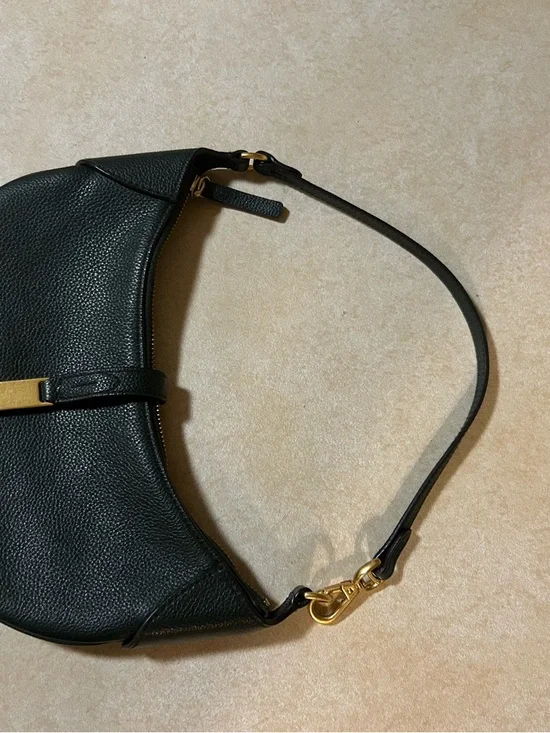 Ralph Lauren Black Pebbled Leather Crescent Shoulder Bag with Gold Accent - Picture 2 of 4